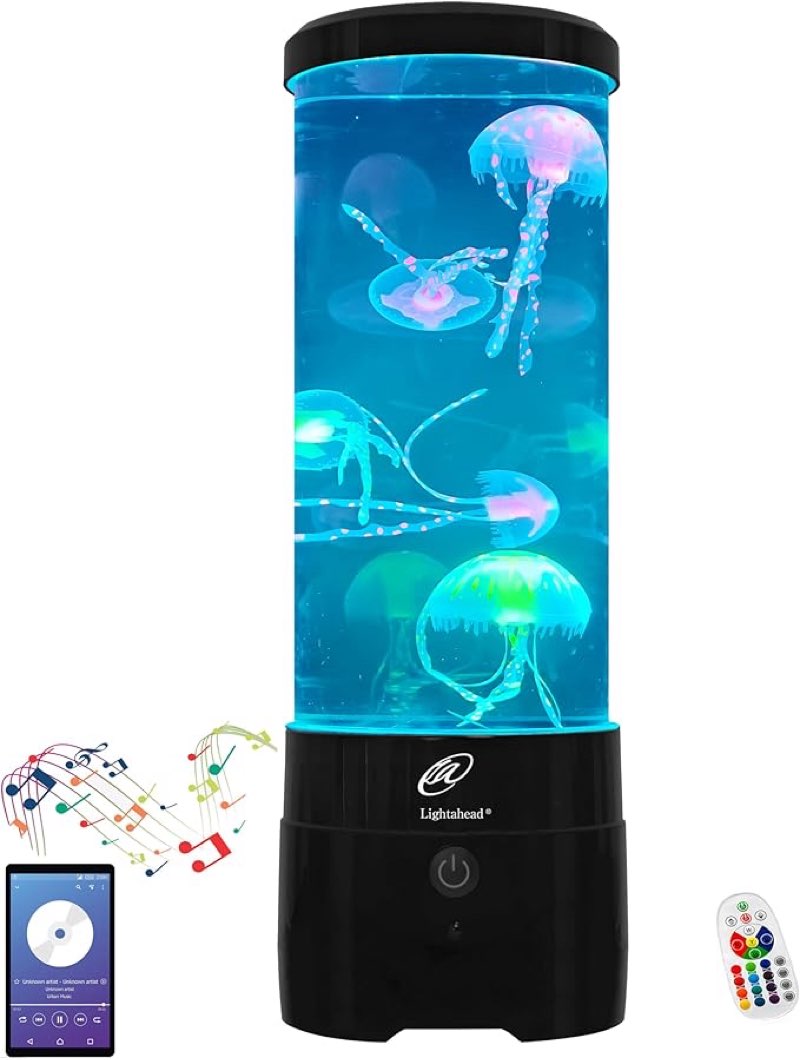 Lightahead LED Sensory Jellyfish Aquarium Lamp with Bluetooth Speaker and Color Changing Light Effects. Majestic and Standing Tall at 12 Inches! Medium (12 Inches Tall)