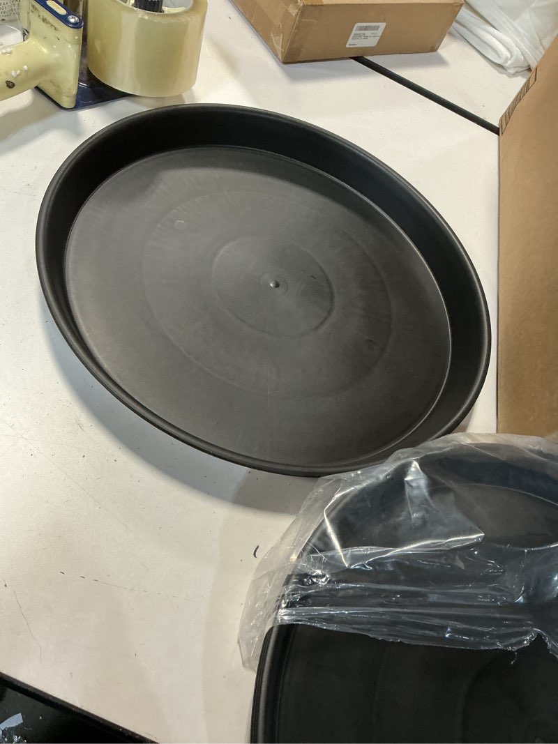 Condition photo showing Good Condition for 4Pack 12Inch Plastic Drip Trays Plant Saucers for Indoors Outdoor Plant, Thick Heavy Durable Sturdy Flower Pot Trays for Pots Planter, Black