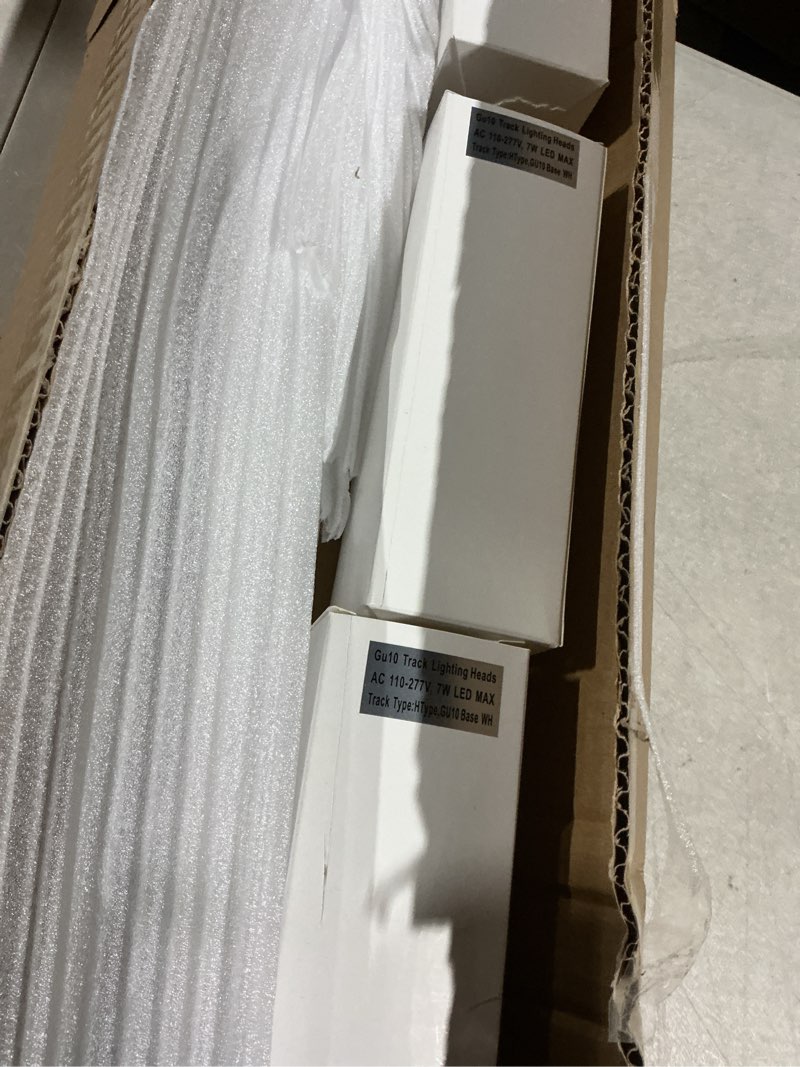 Condition photo showing As Is for 4-Light LED Track Lighting Kit with 3.3FT H Track Lighting Rails & Floating Canopy Connector, GU10 Track Light Kit, Modern Kitchen Track Lighting Fixtures Ceiling Spot Light, White (No Bulbs) White 4 Lights