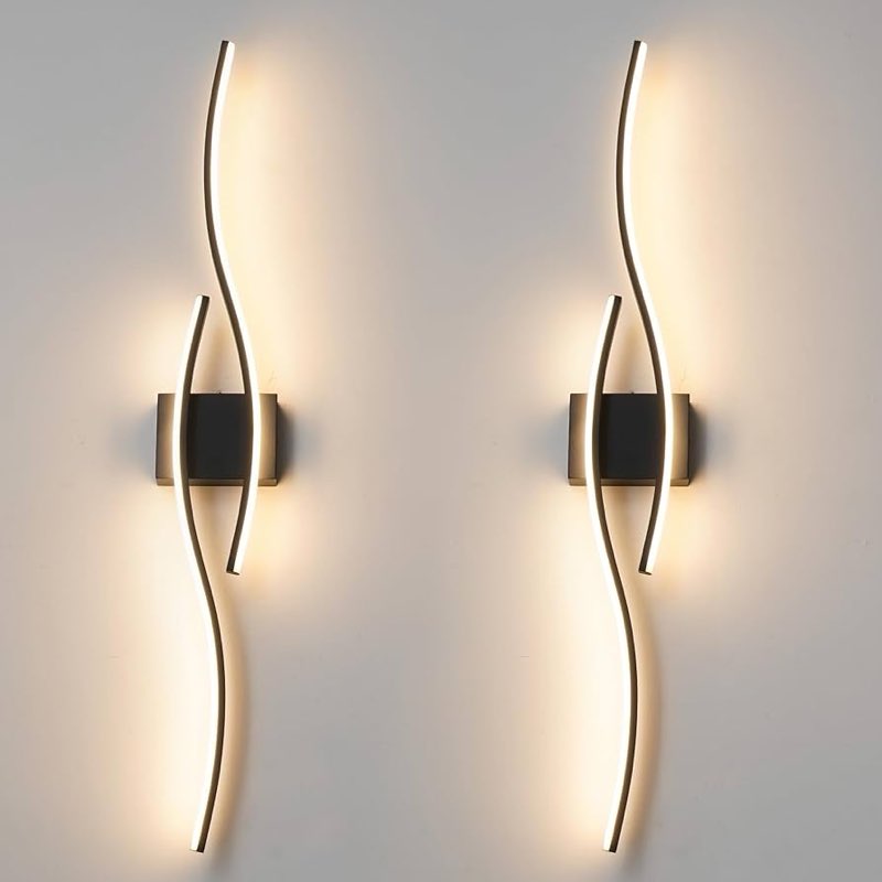 modern wall sconces set of 2, dimmable led with remote control, black indoor wall sconce, hard wired wall lights for living room, led wall decor for hallway, bedroom, 40.5\" in, 3 color, timer, memory 40.5in a hardwired black