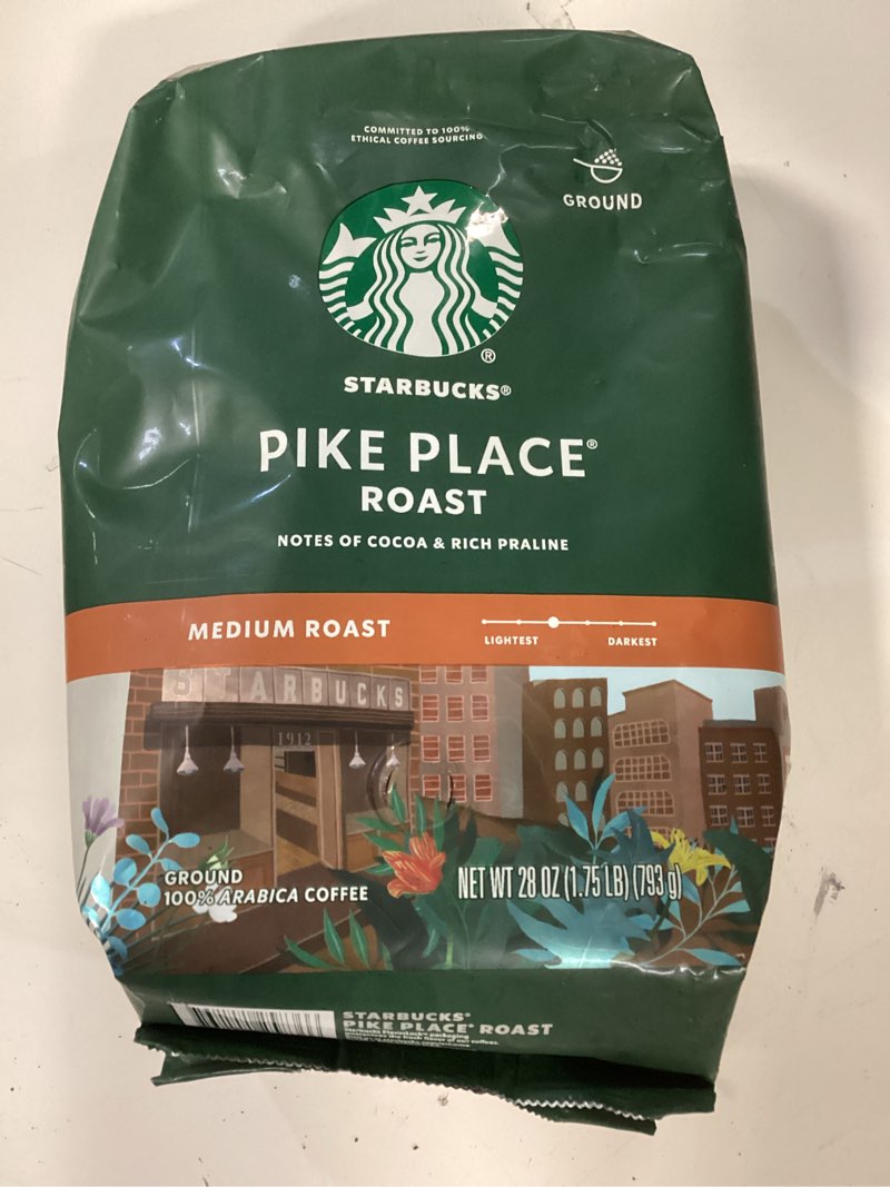 Condition photo showing New/Like New for (Best by:13/FEB/2026)Starbucks Ground Coffee, Medium Roast Coffee, Pike Place Roast, 100% Arabica, 1 Bag (28 Oz)