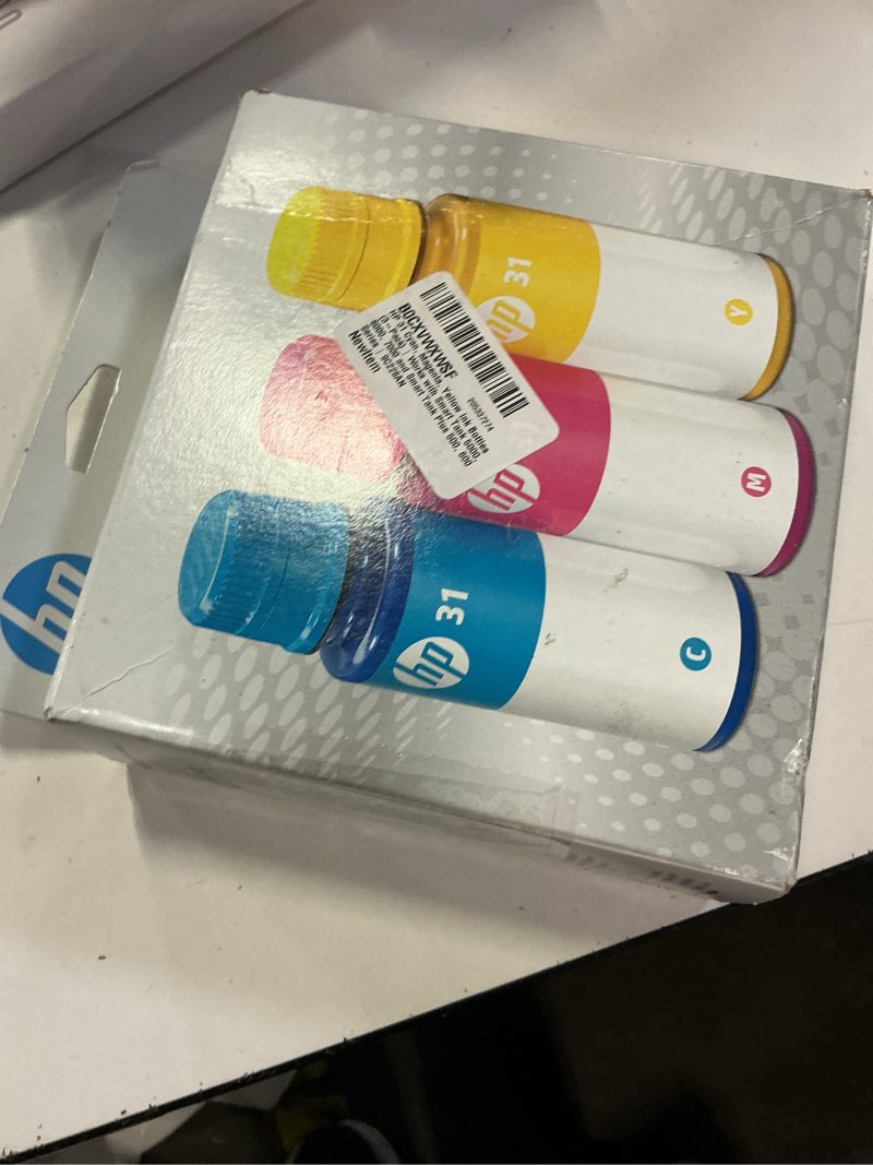 Condition photo showing New/Like New for hp 31 cyan, magenta, yellow ink bottles (3-pack) | works with smart tank 5000, 6000, 7000 and smart tank plus 500, 600 series | 9c228an multicolor
