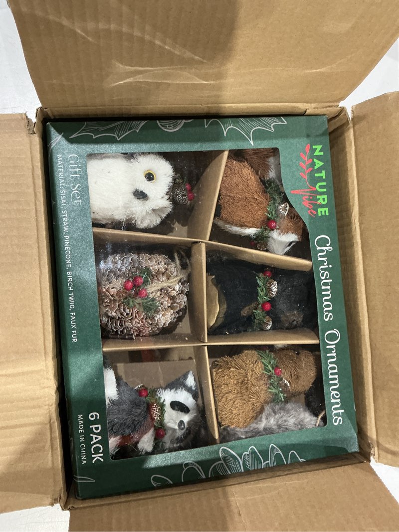 Condition photo showing Good Condition for naturevibe sisal woodland animals christmas tree ornaments,set of 6 natural forest friends with gift boxes for presents,ornaments animals as rustic home decorations forest friends ornament(small)-set of 6