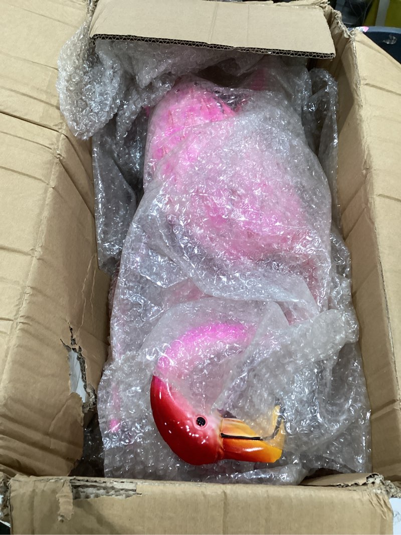 Condition photo showing As Is for xonor metal flamingo garden statues red flamingo yard art outdoor sculptures for home patio lawn backyard décor, set of 2 1