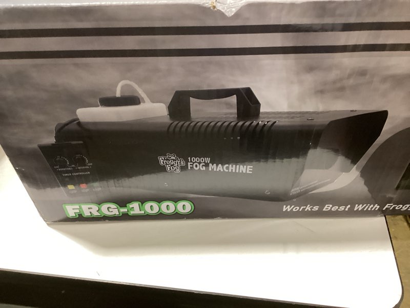 Condition photo showing New/Like New for froggys fog - 1000 watt halloween fog machine with wired remote control - all metal, impressive output, timer and wireless control options