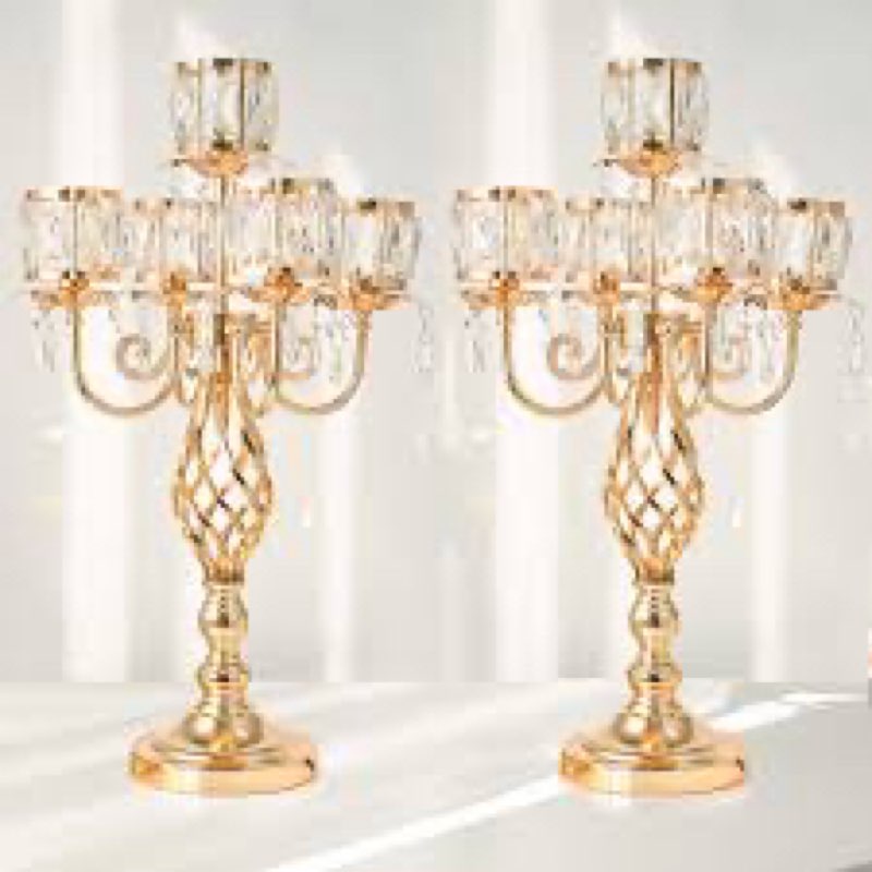 23.2 inch Tall Elegant and Chic 5 Arm Pendant Crystal Candlestick Holder Table Decoration tealight C