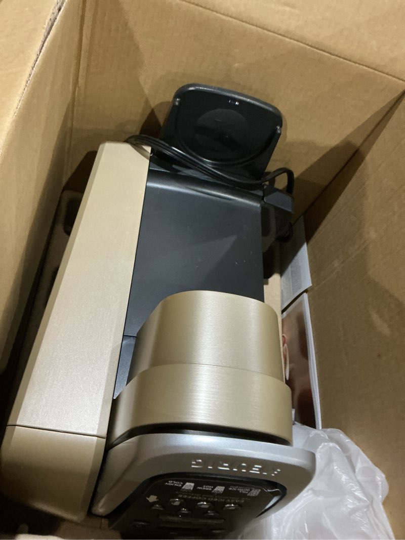 Condition photo showing As Is for keurig k-elite single serve k-cup pod coffee maker, with strength and temperature control, iced coffee capability, 8 to 12oz brew size, programmable, brushed gold