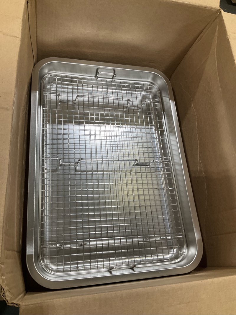 Condition photo showing Good Condition for fhtonge stainless steel guinea pig litter box for cage, stainless steel litter pan for rabbit rat hedgehog hamster ferret, s rectangular chinchilla metal tray small animal toilet trainer with grid all stainless steel with broom 15.8x11.8x2.8"(40x30x7cm)