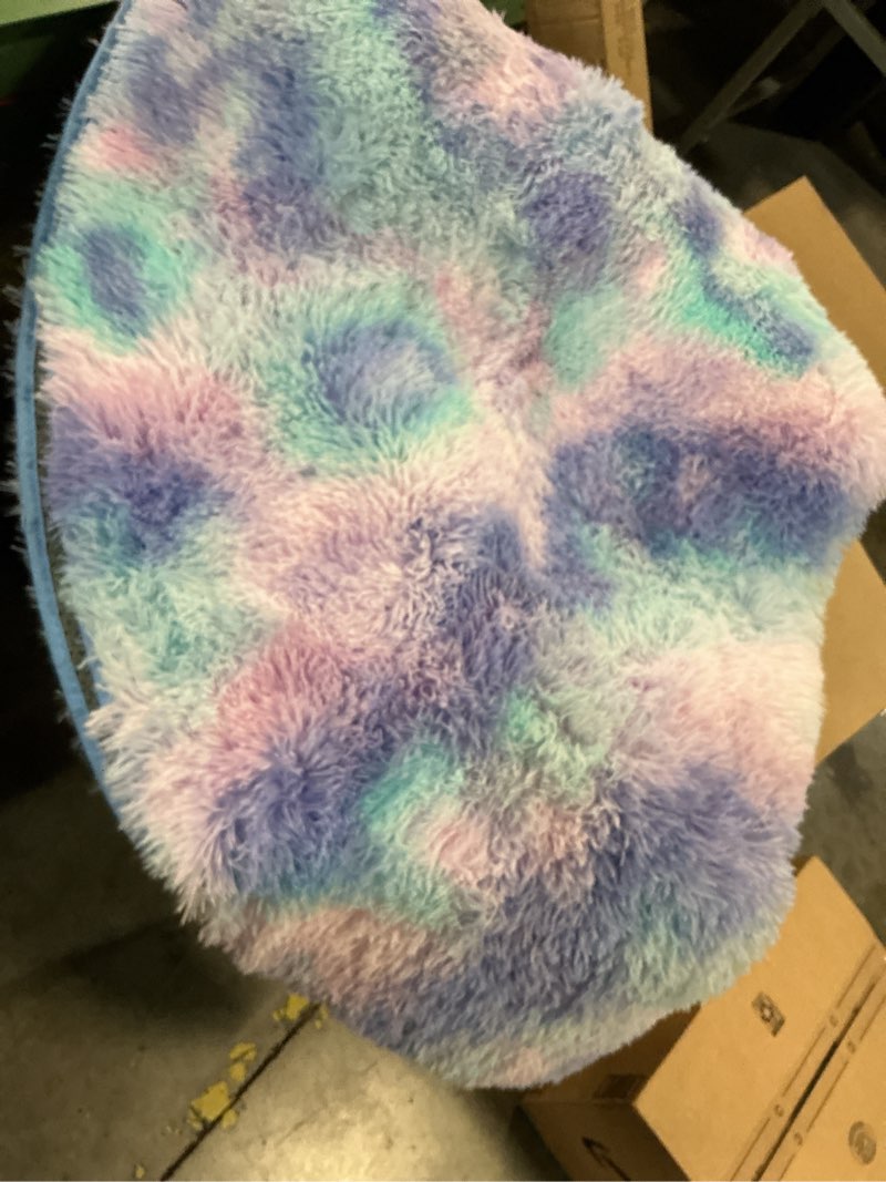 Condition photo showing Good Condition for onasar rainbow round area rugs 5ft, soft bedroom circle rug mats for kids girls teen room, mermaid fluffy plush shaggy carpet for baby nursery living room playroom home decor princess castle 5' (round) rainbow