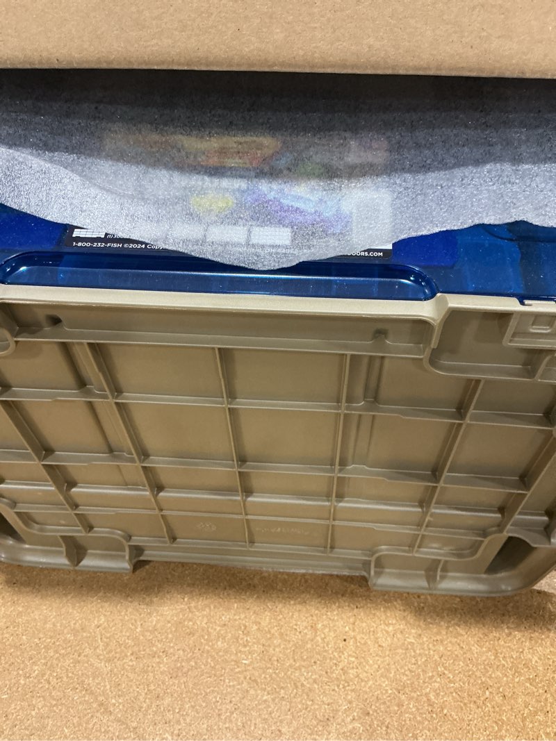 Condition photo showing New/Like New for flambeau outdoors t5p pro multiloader tackle box, fishing organizer with tuff tainer boxes, zerust anti-corrosion technology - clear blue/gold