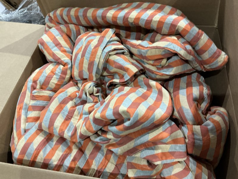 Condition photo showing Good Condition for sleepbella washed double layer muslin 100% cotton comforter set king size, orange & blue diamond boho pattern thick checked bedding set, soft breathable (1 comforter, 2 pillow shams) king orange & blue boho