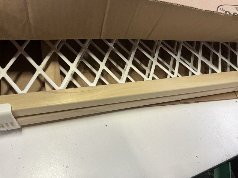 Condition photo showing As Is for toddleroo by north states diamond mesh wooden baby gate: 26.5"- 42" wide. pressure mounted baby gate for doorway. (23" tall, sustainable hardwood)