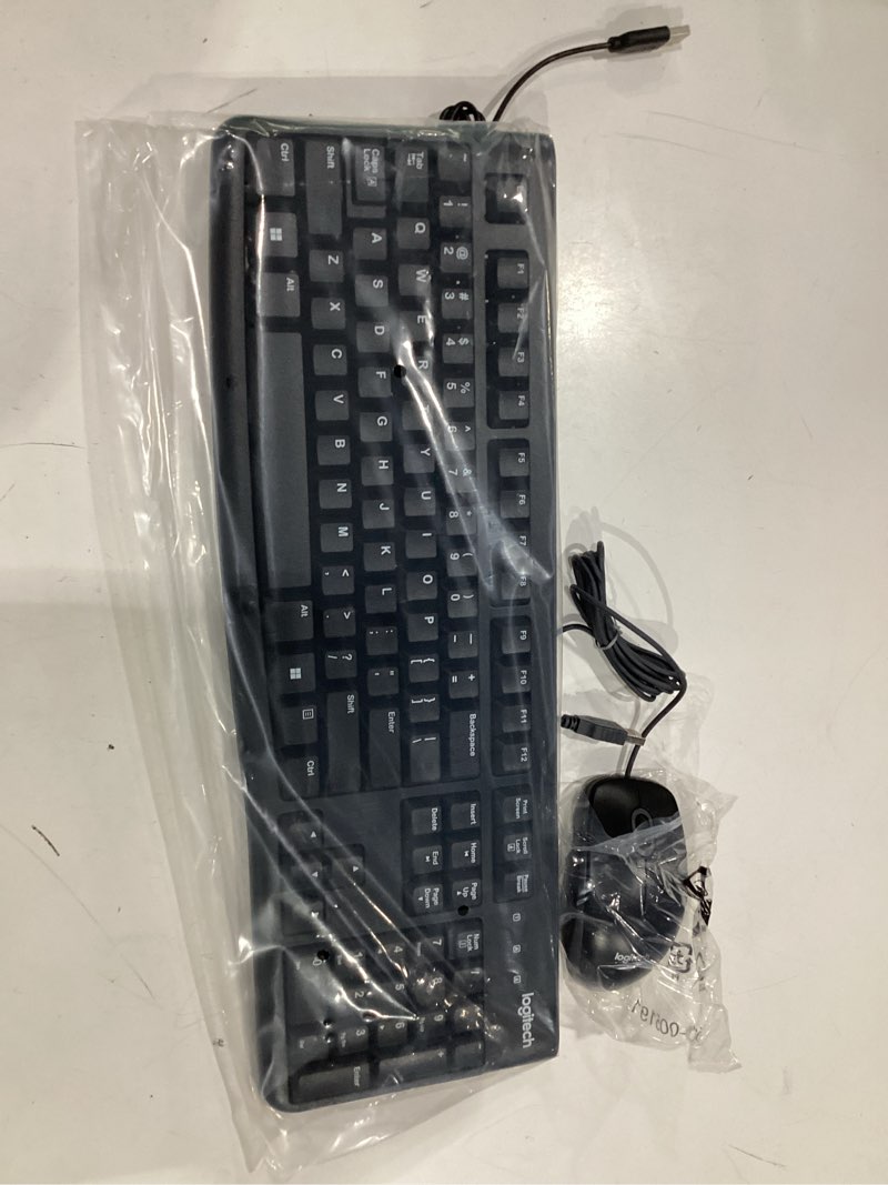 Condition photo showing New/Like New for logitech mk120 full size wired keyboard and mouse combo - black | full size wired keyboard, optical wired mouse, usb plug-and-play, windows only, pc and laptop compatible