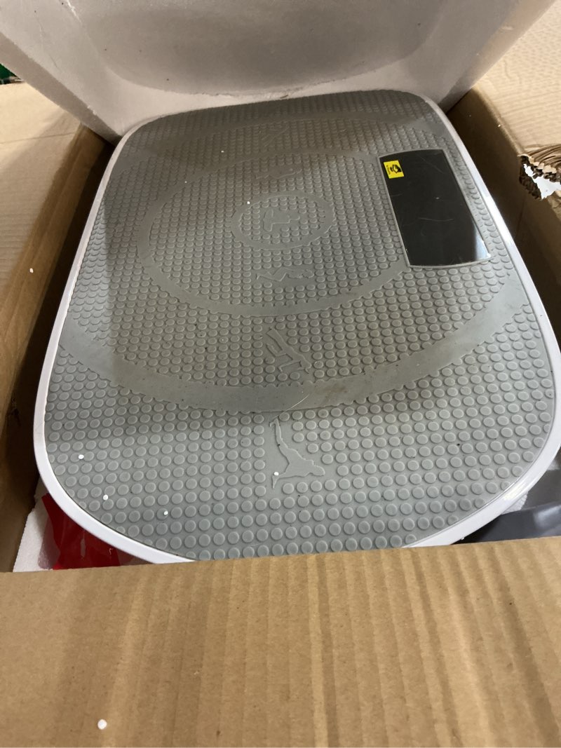 Condition photo showing As Is for merach vibration plate exercise machine, whole body workout equipment for women, bluetooth and silicone pedal, vibration plate with auto mode, vibrate fitness platform for home grey
