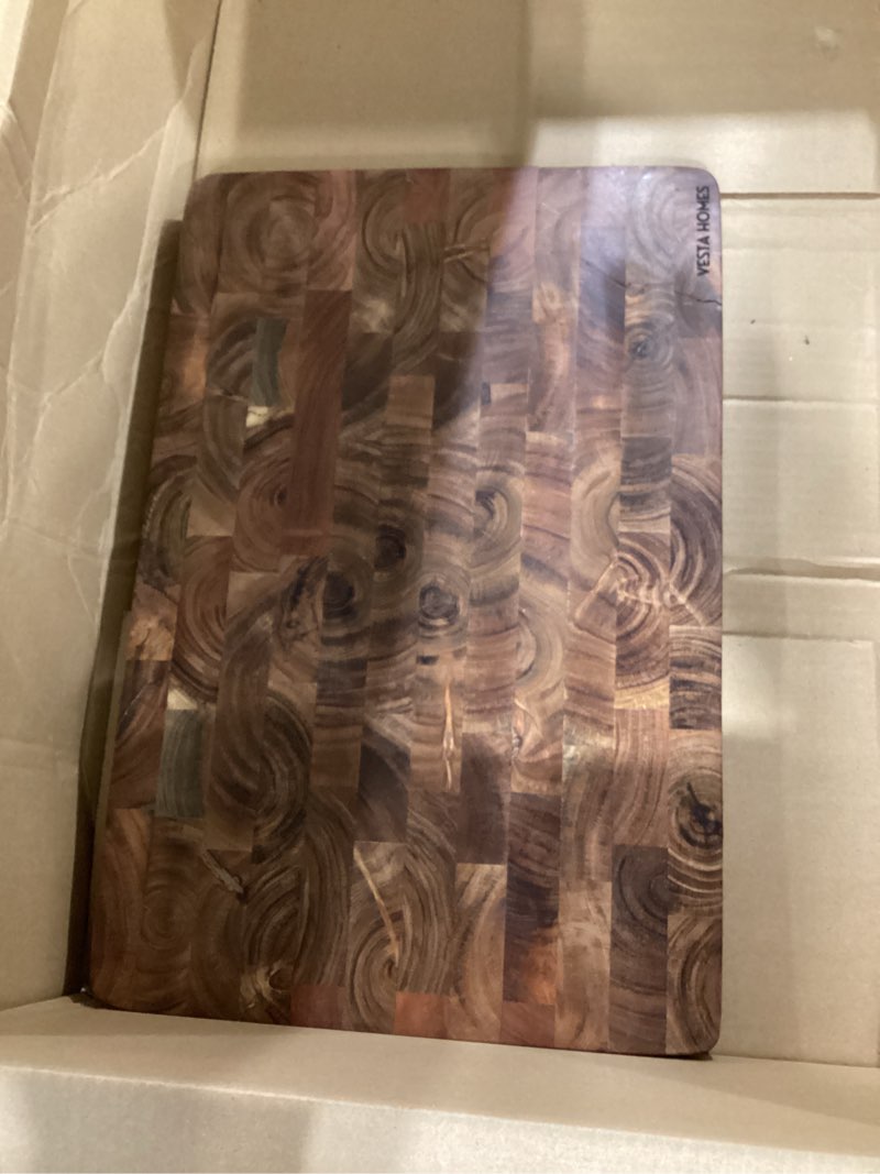 Condition photo showing New/Like New for Vesta Homes Large Wooden End Grain Cutting Board | 18 * 12 Inches | Chopping, Serving Board/Block for Kitchen Vegetables, Fruits, Cheese and Charcuterie | Natural Acacia Wood | Handcrafted Russell End Grain Board