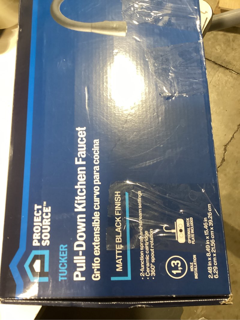 Condition photo showing Good Condition for Project Source Tucker MATTE BLACK Single Handle Pull-down Kitchen Faucet New/ MISSING PIECES