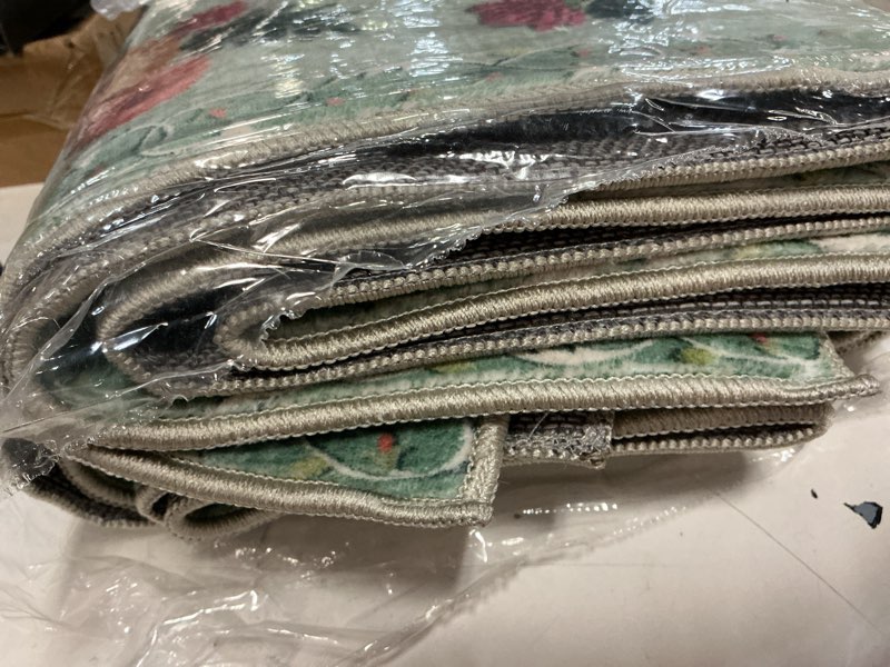 Condition photo showing Good Condition for washable kitchen rugs non slip: 2'x6' hallway runner rug stain resistant low pile floral floor rug with rubber backing non shedding soft carpet runners for indoor entryway bedside bedroom farmhouse 2' x 6' (rectangular) green floral