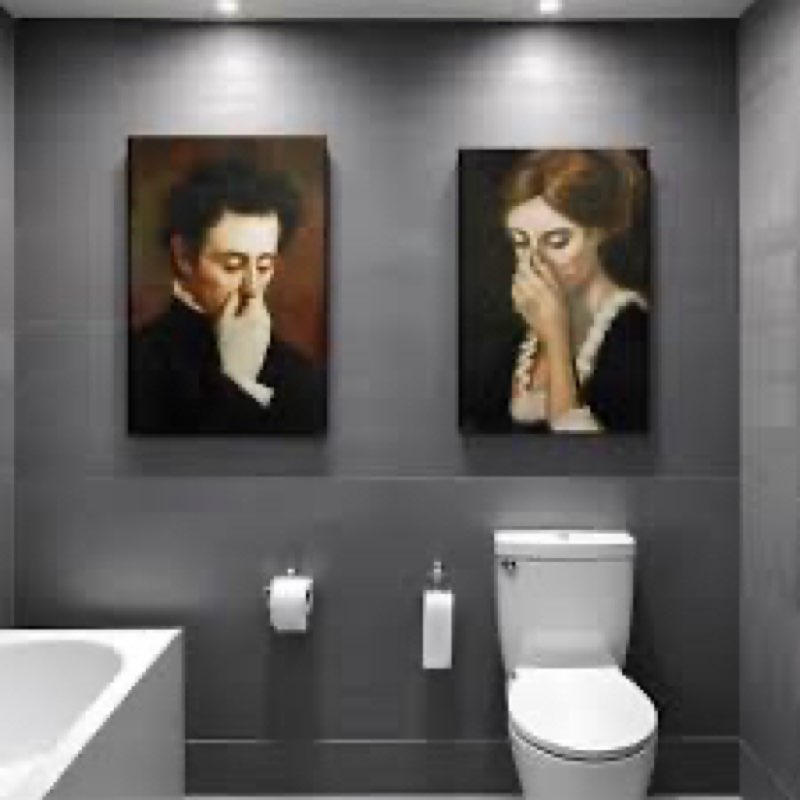 MUWAK Funny Bathroom Wall Art Set of 2 - Black Humour Unpleasant Smell Cover Nose Pictures Prints, B