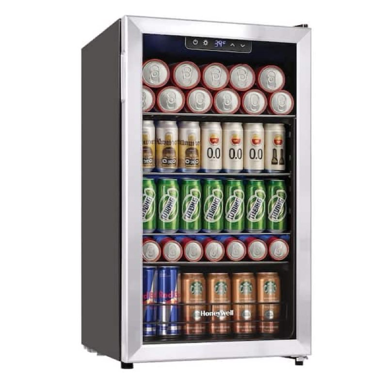 honeywell beverage refrigerator and cooler, 116 can mini fridge with glass door for soda beer or win