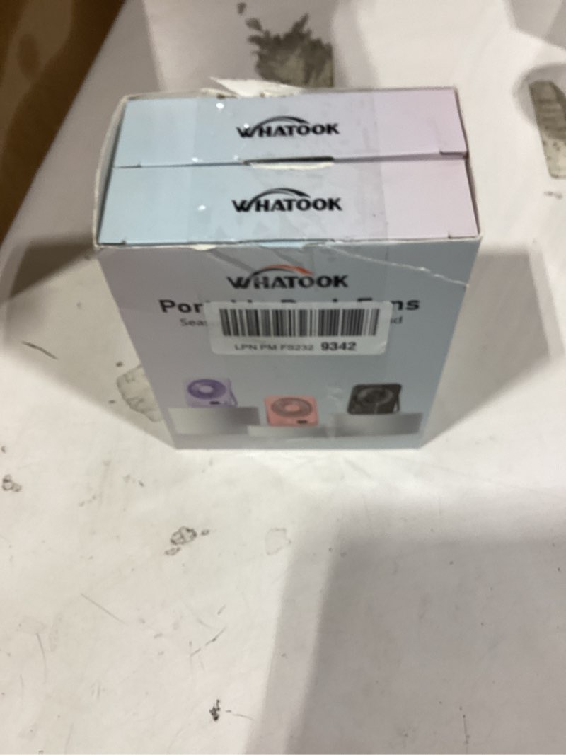 Condition photo showing New/Like New for whatook desk fan 2 pack: 100 speeds stepless control 2000mah battery operated portable fan, rechargeable table fan for cruise ship essentials, gift for couples, dorm, office, bedroom(black and purple) black and purple 2000 mah