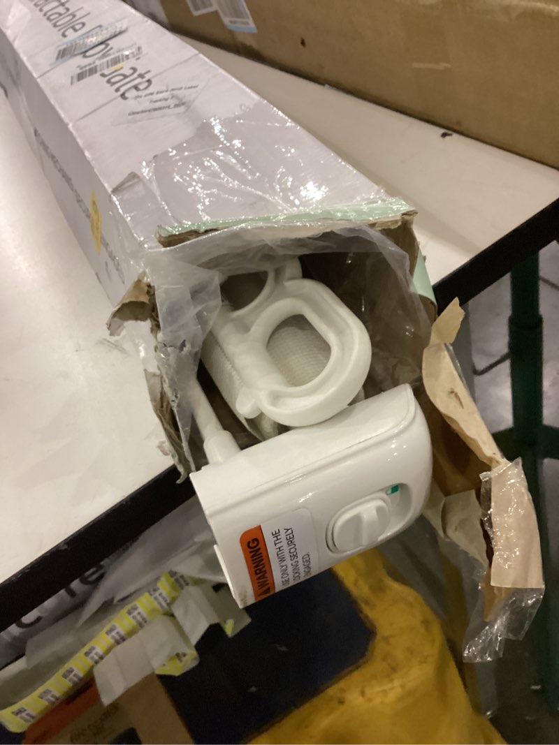 Condition photo showing As Is for Momcozy Baby Gate 41'' Tall 118'' Wide ? Extra Wide ? for Large Opening Retractable Baby Gates for Child and Large Pets Safety Dog Gate for Stairs, Doorways, Hallways, Indoor, Outdoor 41" Tall x 118" Wide White