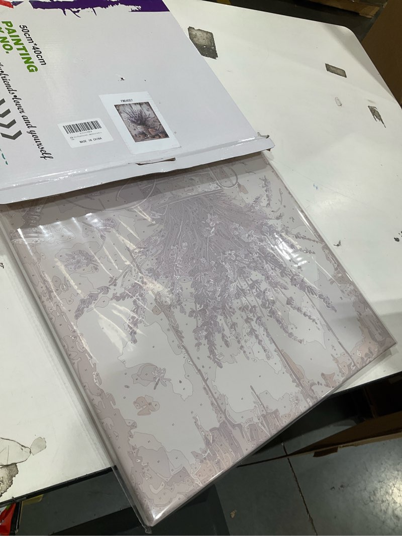 Condition photo showing New/Like New for retro floral paint by numbers kit for adults - diy lavender and watering cans painting on canvas 16x20in, framed acrylic paint set, suitable for beginners, vintage home decoration art or gifts fm04057-16x20in framed