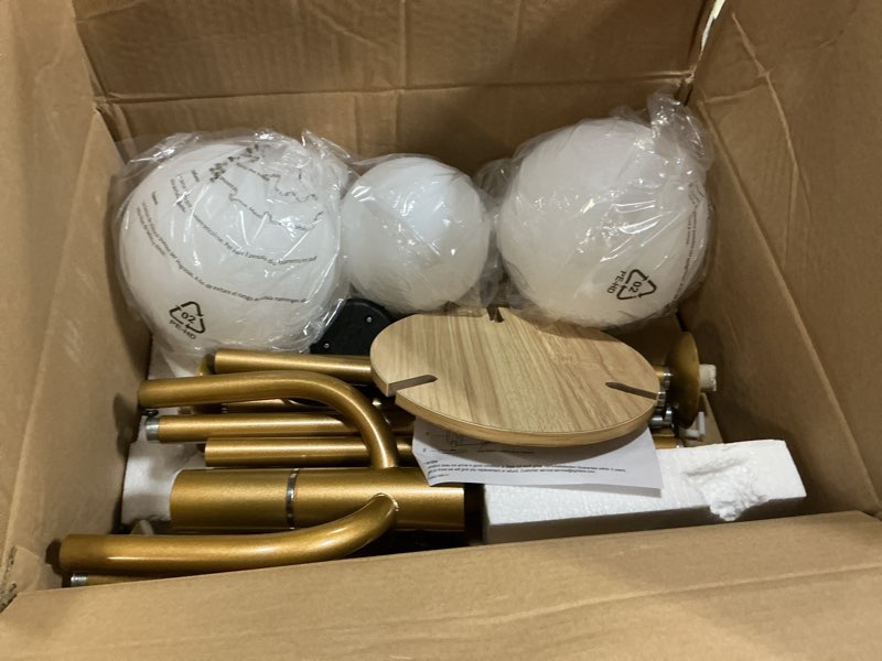Condition photo showing As Is for lightdot gold globe floor lamp 3-lights dimmable floor lamps with tray& bulbs included unique floor lamp modern standing lamps with 5lbs heavy base for living room/bedroom//sofa beside/corner decor 3 globe-gold shelf