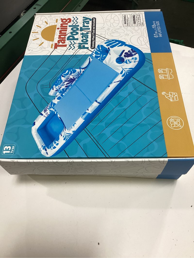 Condition photo showing New/Like New for ayeboovi extra large inflatable tanning pool float tray - 61" l x 18" w non-slip sunbathing bed tray with cooler ice bar for tanning lounge raft & blow up suntan tub pool stuff party gifts blue & white tropical print