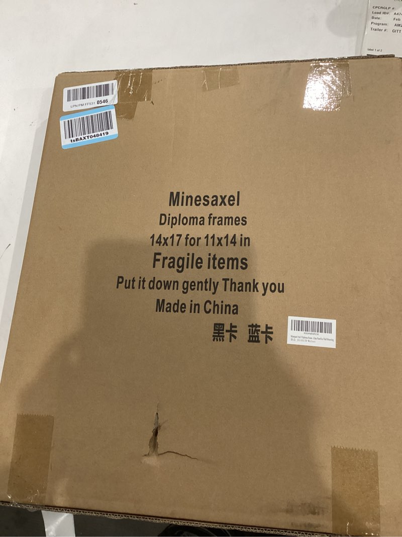 Condition photo showing New/Like New for 14x17 Diploma Frames 11x14 with Black Mat, Fits Degree Certificate Document, 17 x 14 Walnut Color Frame with Tempered Glass Panel for Wall Mounting Black Mat-1 14x17 or 11x14 with mat