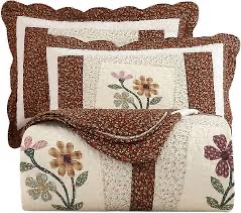 vctops 3 piece embroidered floral quilted bedspread quilt set 100% cotton reversible patchwork cover (similar no same)