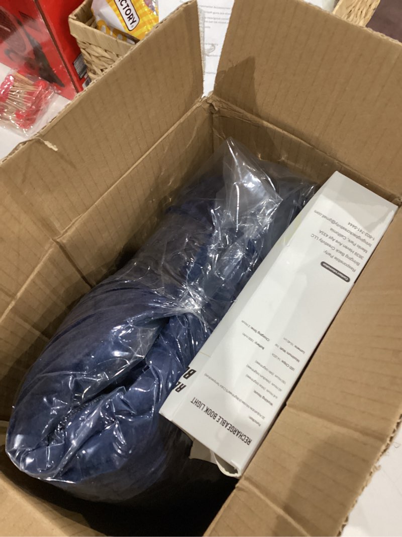 Condition photo showing New/Like New for Homie Reading Pillow with Reading Light and Wrist Support, Has Arm Rests, and Back Support for Bed Rest, Lounging, Reading, Working on Laptop, Watching TV (Blue) Blue Large 18in x 31in