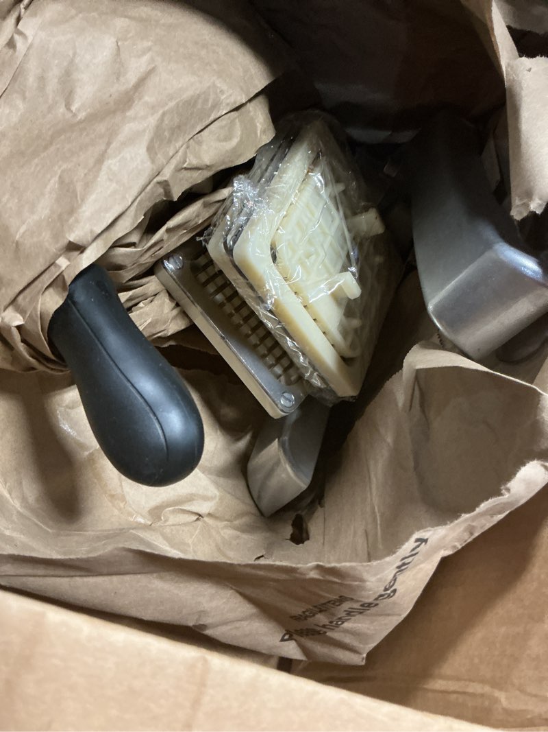 Condition photo showing As Is for Commercial Vegetable Fruit Chopper, Hand Press Juicer, Professional Citrus Juicer for Lime Lemon, Stainless Steel Food Dicer French Fry Cutter Slicer 1/4? & 3/8? & 1/2" Blade Chopper & Juicer