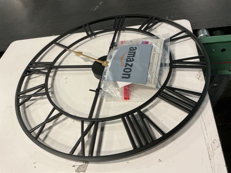 Condition photo showing Good Condition for LEIKE Large Wall Clock, 24" Completely Silent, Non Ticking, Battery-Operated,Rustic Round Modern Metal Wall Clock Decor for Living Room, Bedroom and Kitchen, (60cm, Black-Roman Number) 24 Inch Black-roman Number