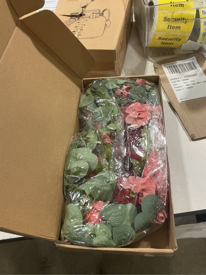 Condition photo showing Good Condition for wedding arch flowers, 30 inch rustic artificial floral swag for lintel, green leaves rose peony sunflowers door wreath home decoration rose red