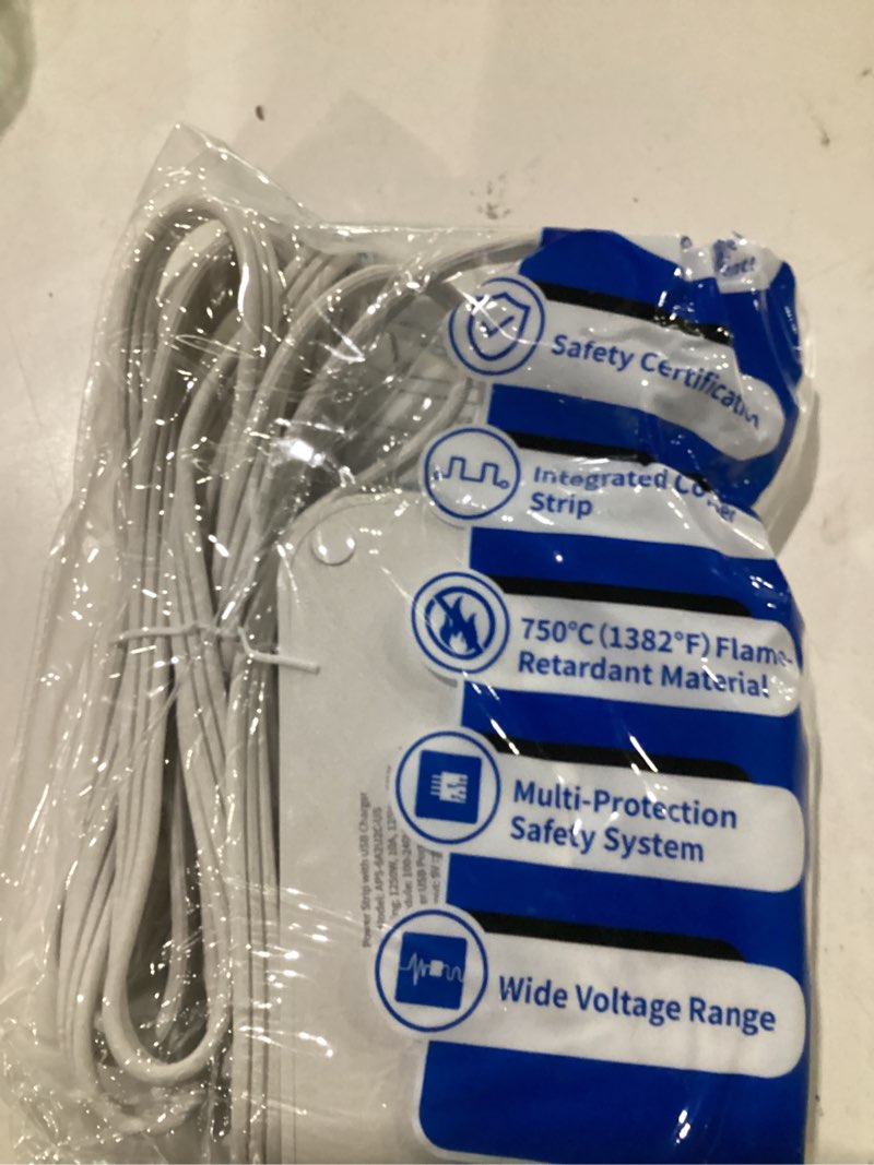 Condition photo showing Good Condition for power strip 10 ft, flat plug extension cord with 6 outlets 4 usb ports, outlet extender long cord, overload protection, extension cord with multiple outlets for indoor, home, office 10 ft (15.5w) white