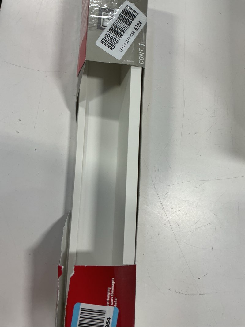 Condition photo showing New/Like New for Command Picture Ledge, 21" Damage Free Hanging Floating Shelf with Adhesive Strips, Quartz, No Tools Picture Hanger for Displaying Decorations and Photographs, 1 Ledge and 10 Command Strips