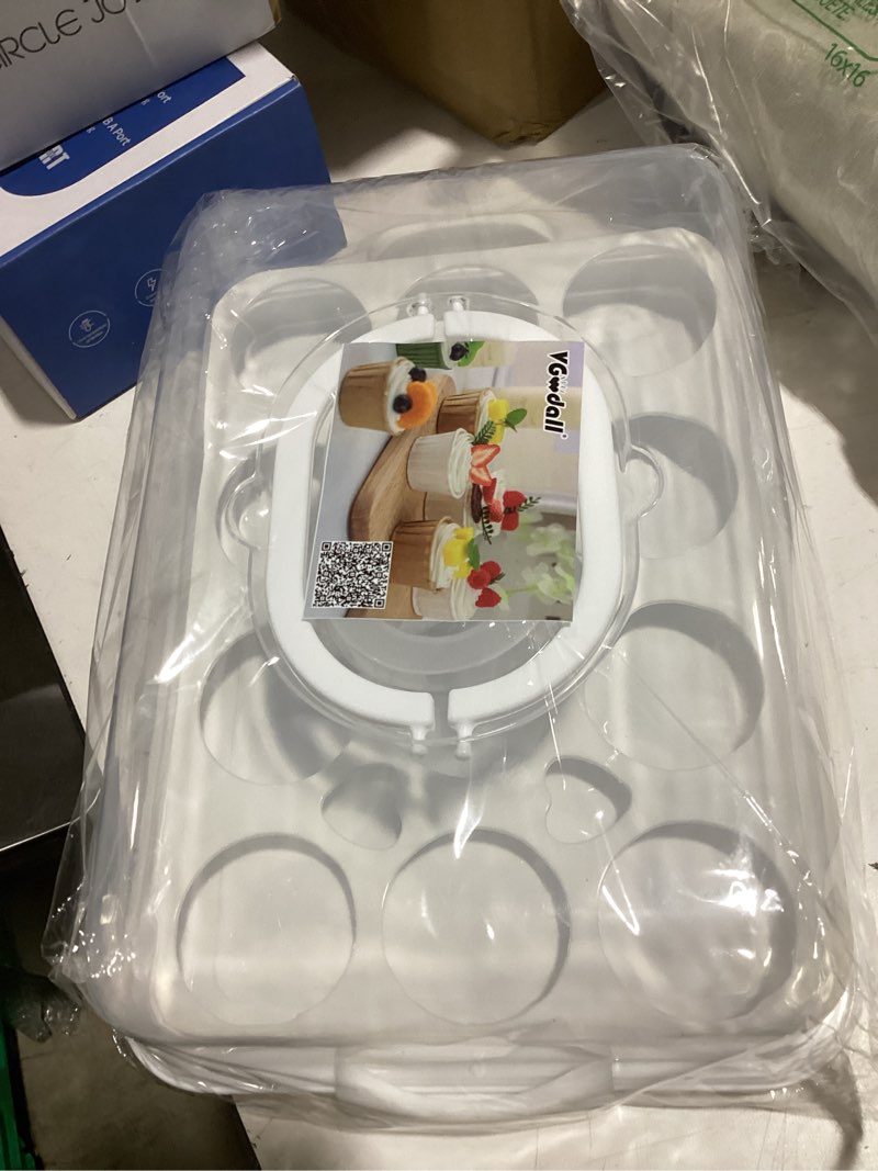 Condition photo showing New/Like New for vgoodall cake carrier with lid and handle, 12 capacity cupcake carrier, 2-in-1 rectangular cupcake holder for pies muffin pizza nuts fruit, dessert storage containers for parties, picnics, baking white