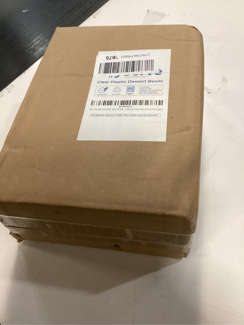 Condition photo showing New/Like New for JoyServe Clear Mini Plastic Bowls - (Bulk 100 Pack) 6 Oz Disposable Premium Hard Plastic Dessert Bowls for Serving, Weddings, Catering, Parties, Salsa, Home or Event Party Supplies (100) Plastic Bowls