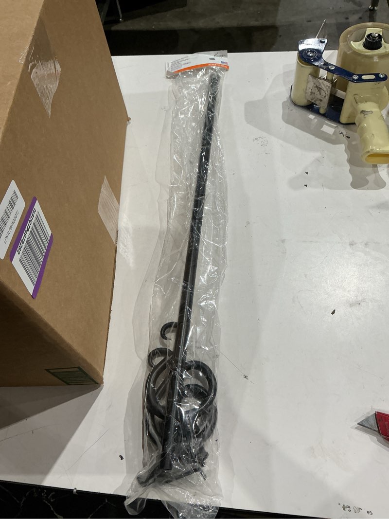 Condition photo showing Good Condition for kenney kn65273 large plastic scroll end standard decorative window curtain rod, 28-48" adjustable length, black finish, 5/8" diameter steel tube