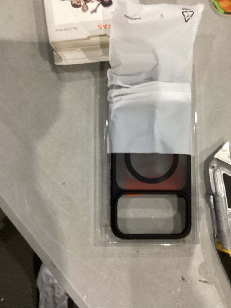 Condition photo showing As Is for torras stronger magnetic & shockproof for iphone 17 pro max case, fit for magsafe, military grade drop protection, camera control, diy button, slim for iphone 17 pro max case translucent matte black