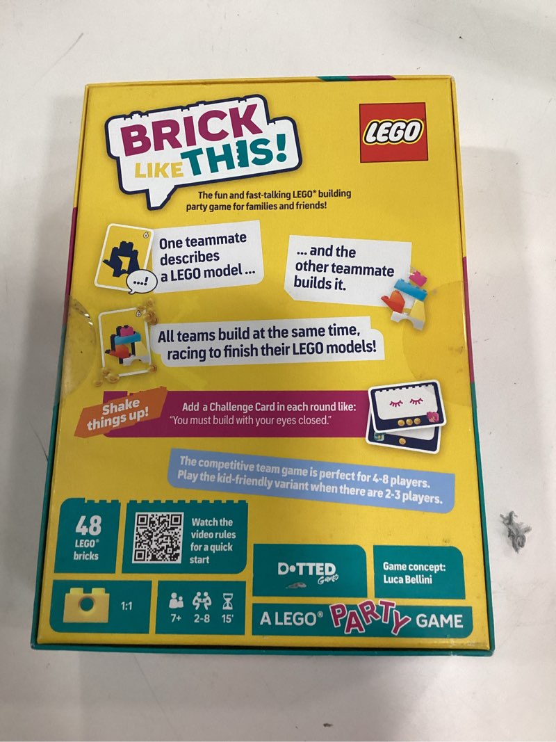 Condition photo showing New/Like New for asmodee brick like this board game: party game, 2-8 players, 15-minute play, problem solving, includes cards & timer