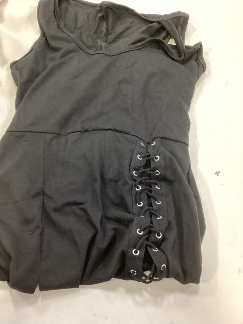 Condition photo showing Good Condition for (Size:S)GothDark Vintage Black Goth Dress High Slit V Neck Eyelet Rope Sexy Party Club Dresses Small Black