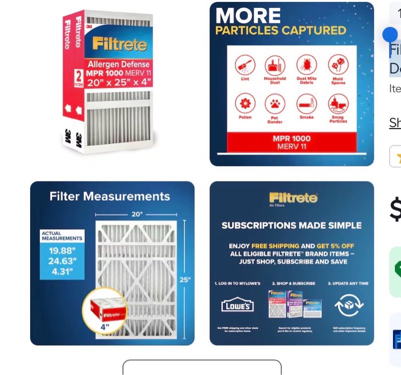 filtrete 20 x 25 x 4 merv 11 1000 mpr allergen defense electrostatic pleated air filter 2 -pack