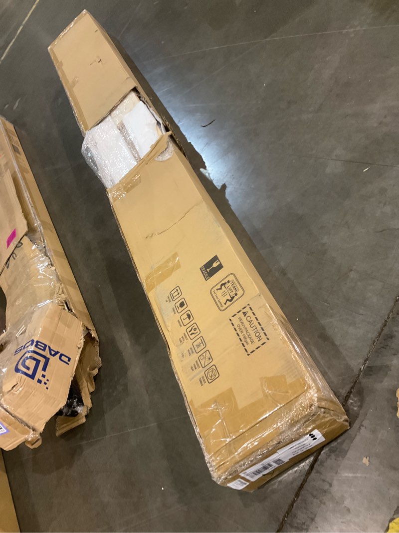 Condition photo showing As Is for FREDBECK 40in x 84in Wood Barn Door with 7FT Barn Door Hardware Kit Included K Shape Solid Spruce Panel Need to Assembly 40"x84" Door + 7' Track Kit Wood Color