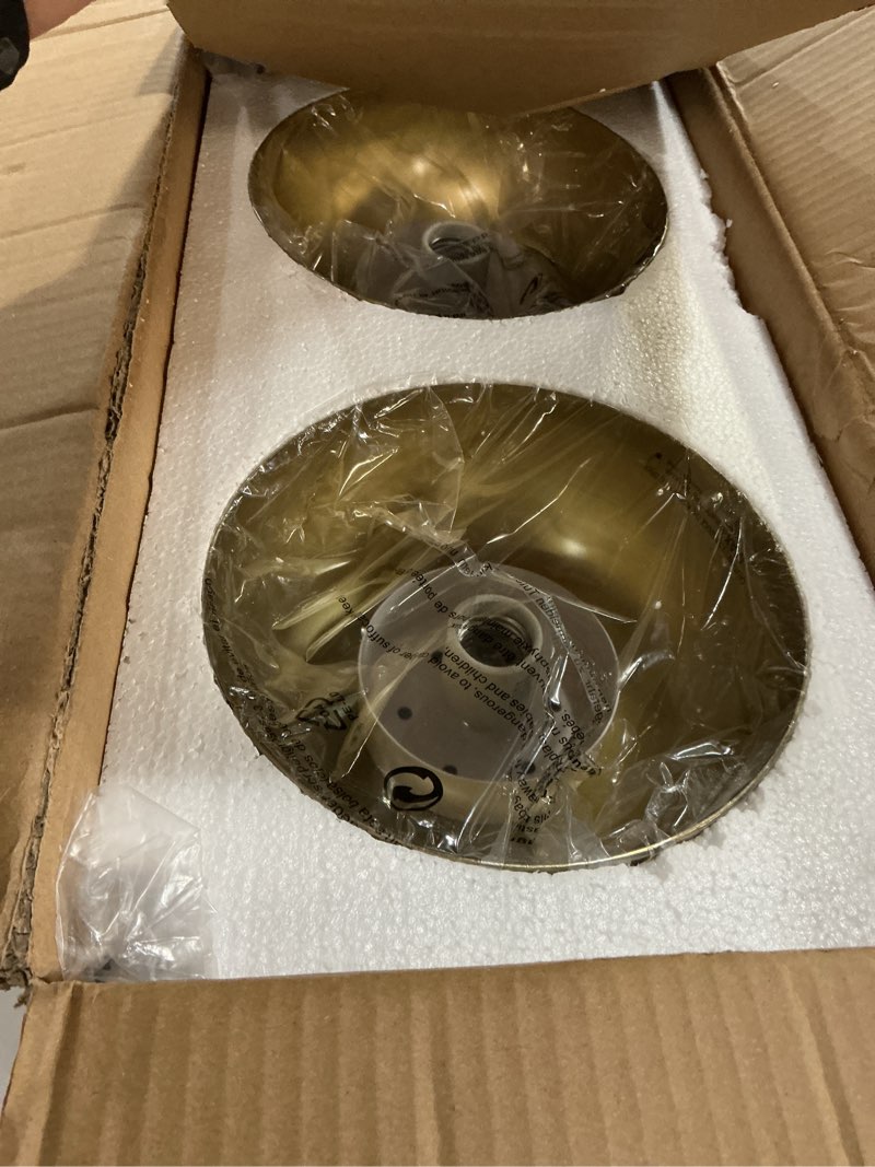 Condition photo showing Good Condition for LMS 2-Pack Brushed Gold Pendant Lights, Modern Pendant Light with Milky Globe Glass Shade, Adjustable Hanging Lighting Rod for Kitchen Island Dining Room Bedroom, LMS-186BG2PK Gold 8" White Glass, 2 pack