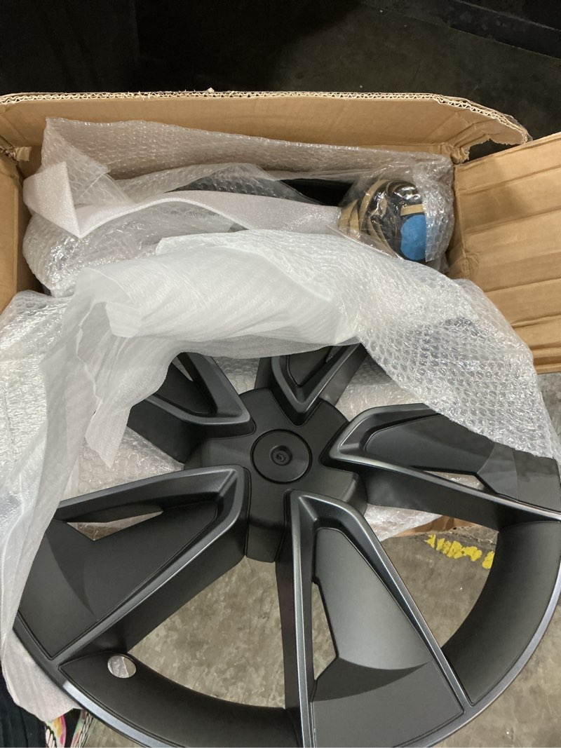 Condition photo showing As Is for for tesla hubcaps wheel cover model y juniper accessories 2025 2026 rim cover protector model y 19-inch wheels hub caps replacement abs hubcaps for tesla hub caps wheelcover 4 pcs black grey model y juniper (style 1) incomplete missing 1