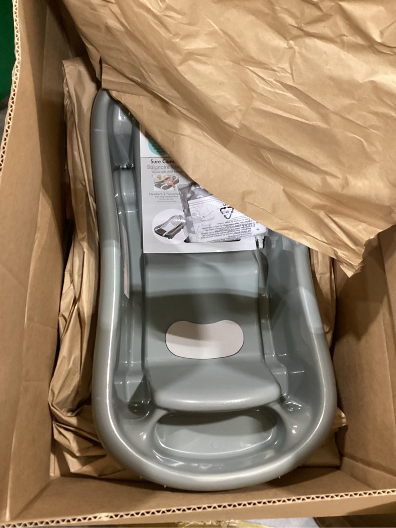 Condition photo showing As Is for the first years renewed baby bath tub - newborn to toddler 3-in-1 baby tub with removable sling - made with 50% recycled material - 0 to 25 lbs