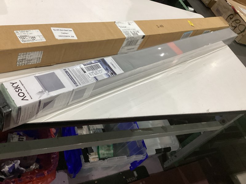 Condition photo showing Good Condition for aosky blackout roller shades cordless blinds for windows, free-stop shades with valance, thermal insulated fabric, uv protection, natural woven blinds for home and office (49" w x 72" h, heather grey) heather grey 49"w x 72"h