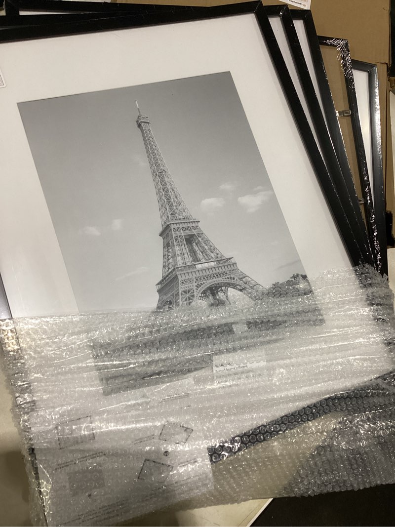 Condition photo showing As Is for upsimples 16x20 picture frame set of 5, display pictures 11x14 with mat or 16 x 20 without, wall gallery poster frames, black black 16x20
