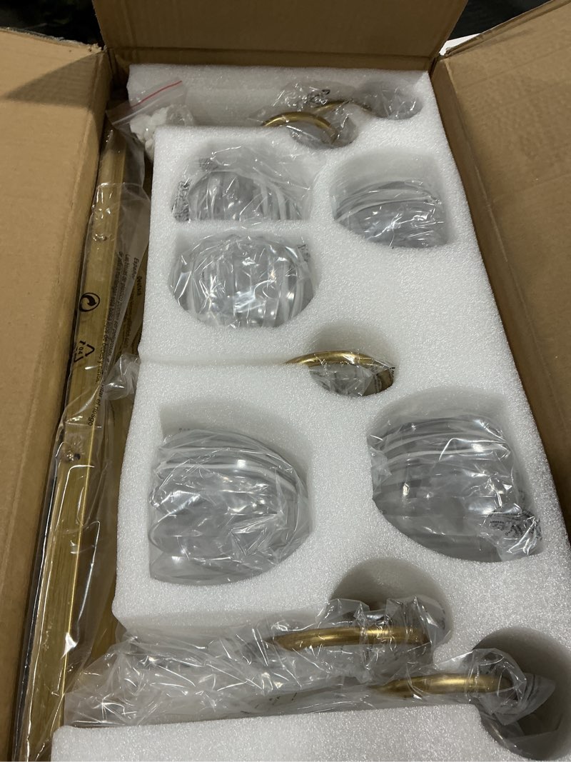 Condition photo showing Good Condition for Gold Vanity Light, Vintage Bathroom Light Fixtures, 5-Light Matte Antique Brass Finish with Crystal Glass Shade, Mid Century Style Wall Sconces for Bedroom, Living Room Gold 5-Light